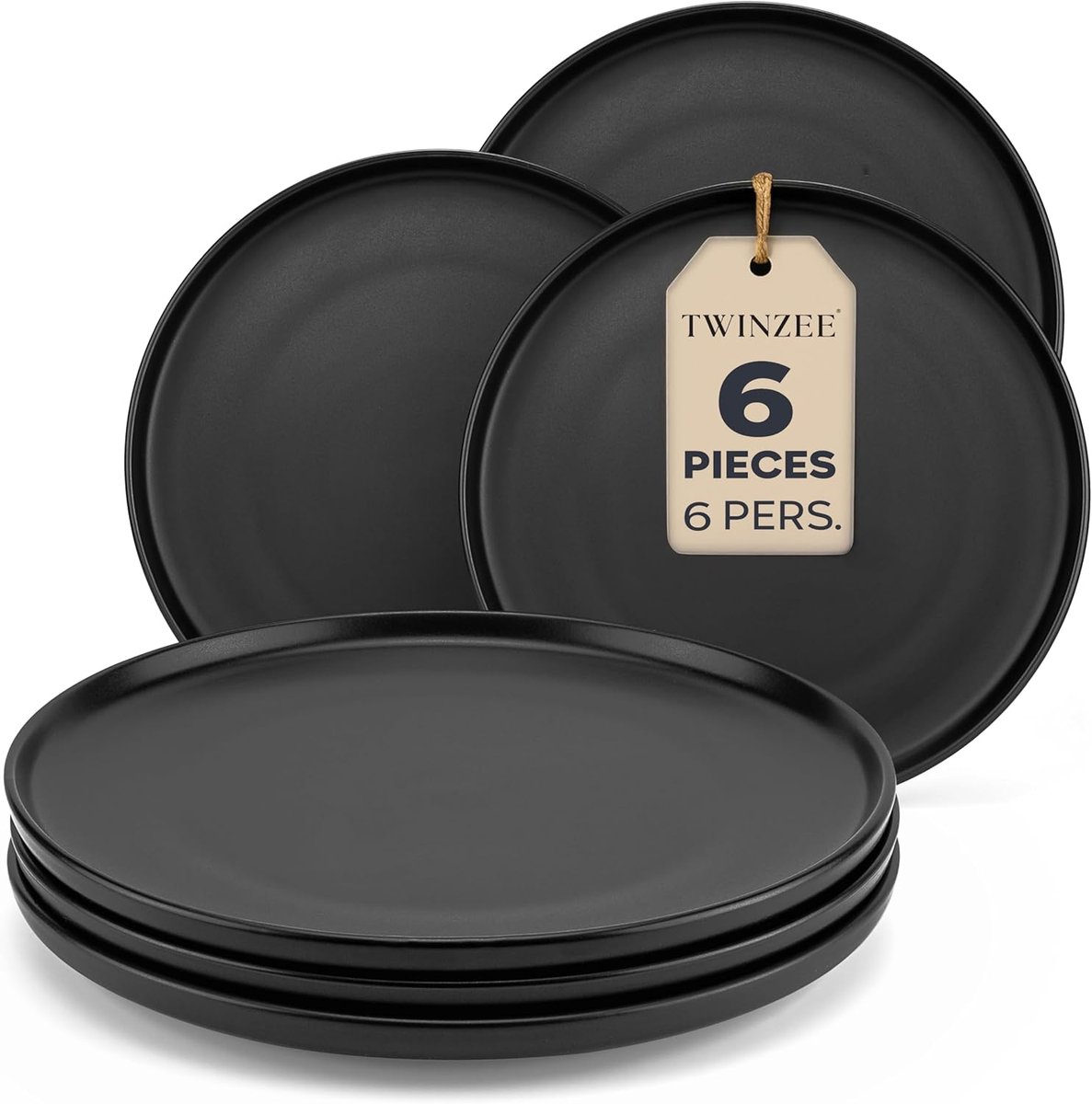Dessertborden Set - Aardewerk Borden - Elegante Presentatie - Magnetron Vaatwasserbestendig - 6 Stuks - Zwart Mat
