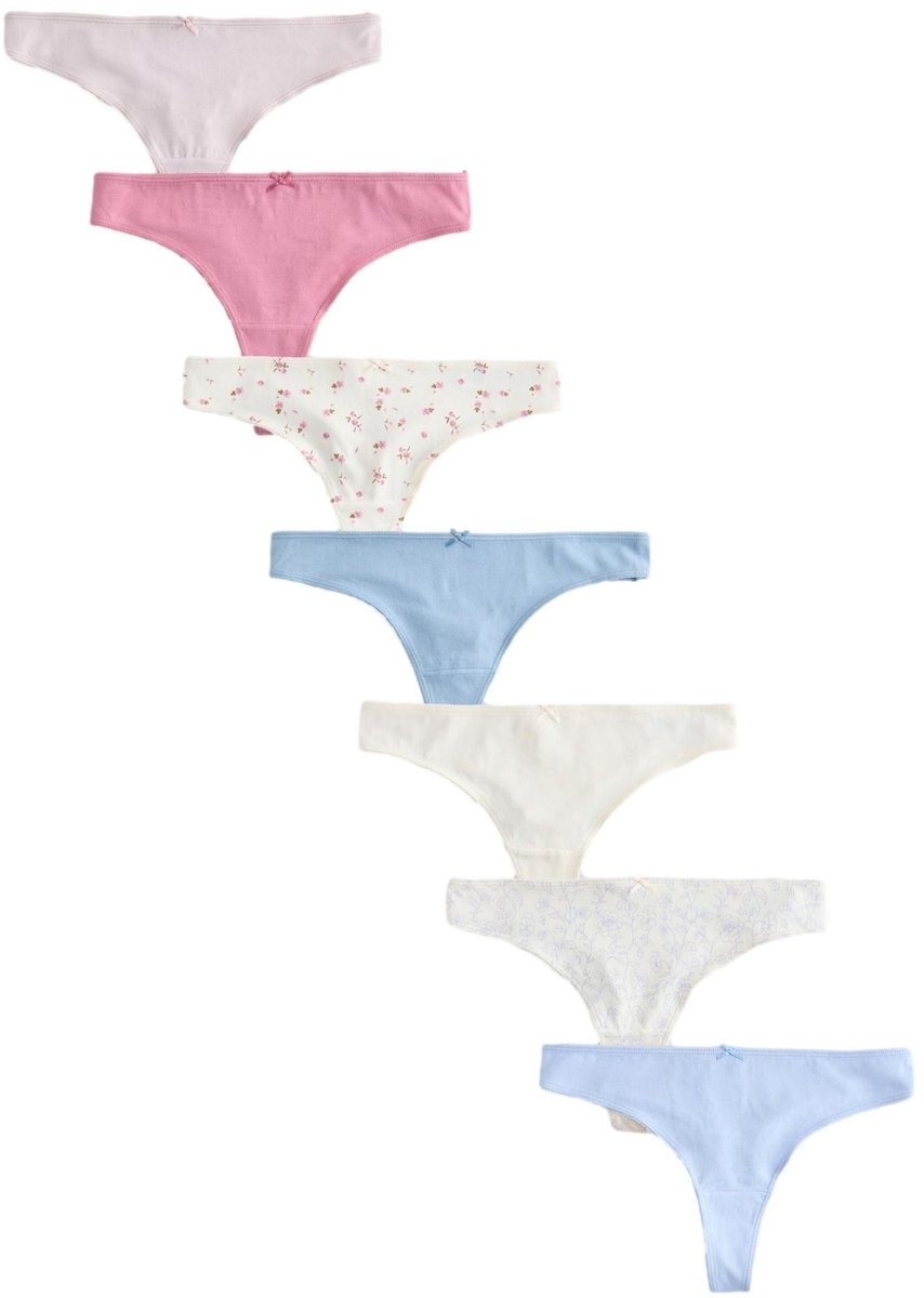 Next - Dames - Set van 7 hoog uitgesneden strings van 100% katoen - Blauw