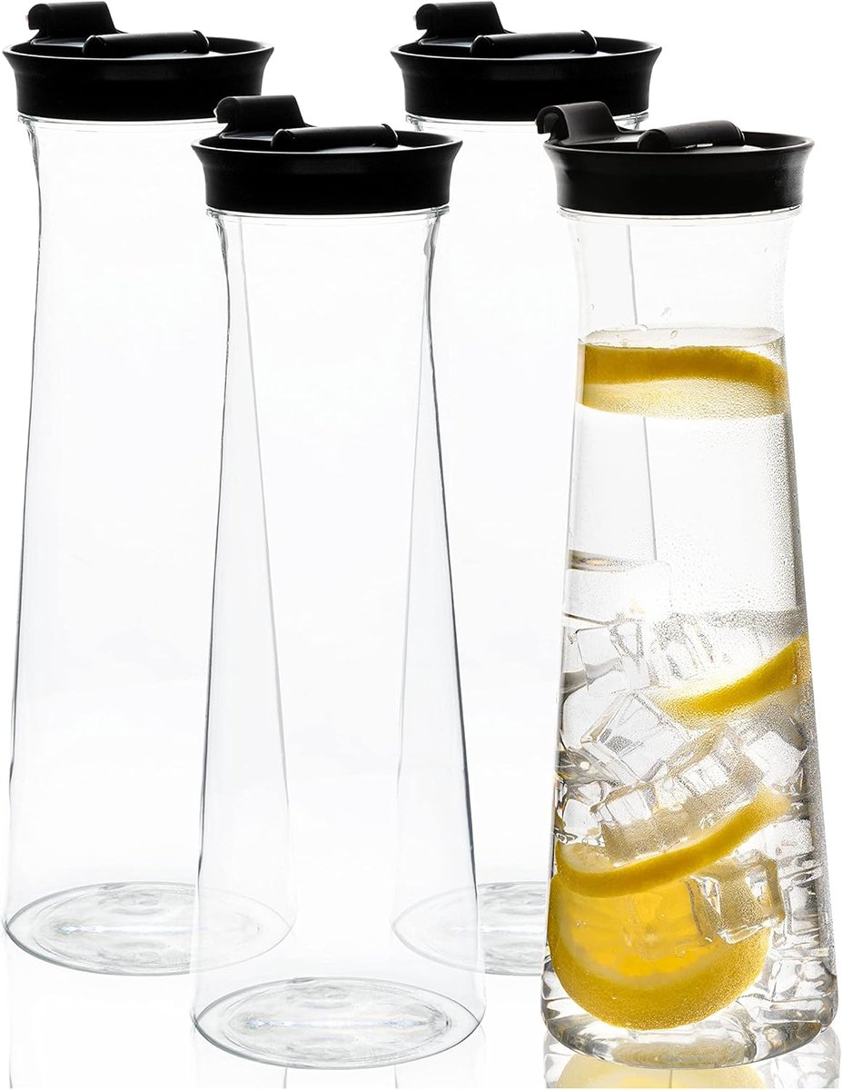 Plastic Pitchers - Drankkannen - Juice Serveren - Met Flip Top Deksel - 4 Stuks - Transparant