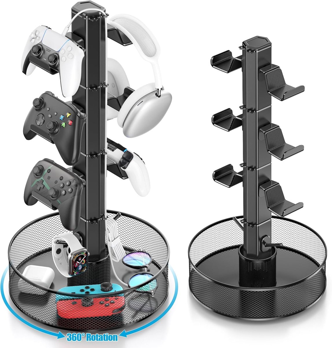 Controllerhouder Bureaumand - Universele Organizer - Gaming Setup - Draaibaar Aluminium Ontwerp - 26x26x51cm - Zwart
