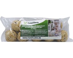 Famiflora Set van 8 mezenbollen zonder netje - 8x90g - Zonder netje voor veilige consumptie en minder plastic afval - Gemakkelijk op te hangen in iedere feeder zodat vogels direct toegang hebben