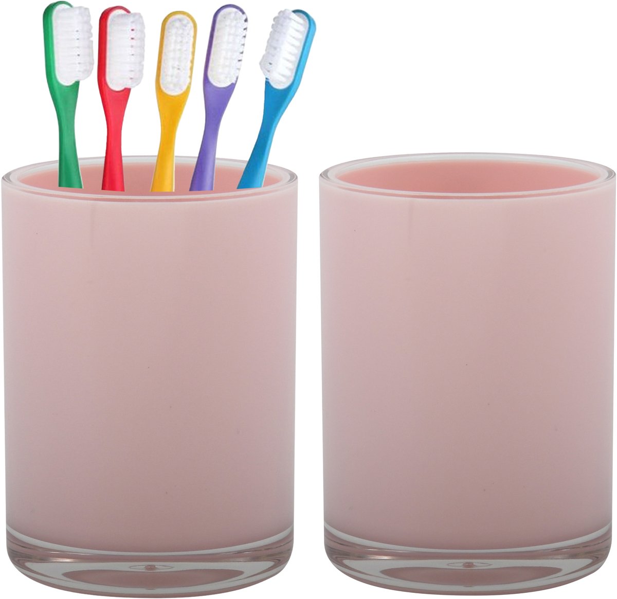Home & Styling badkamer bekers - 2x - tandenborstelhouder - Troyes - kunststof - roze - 7 x 9 cm