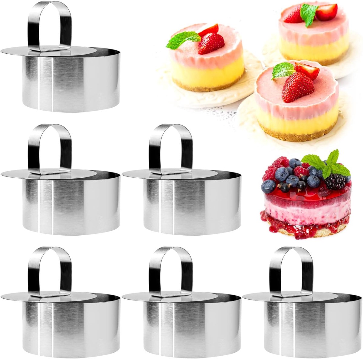 Taartring Mallen - Mousse Ringen - Desserts Bakken - Met Pusher - 8cm Diameter - Zilver