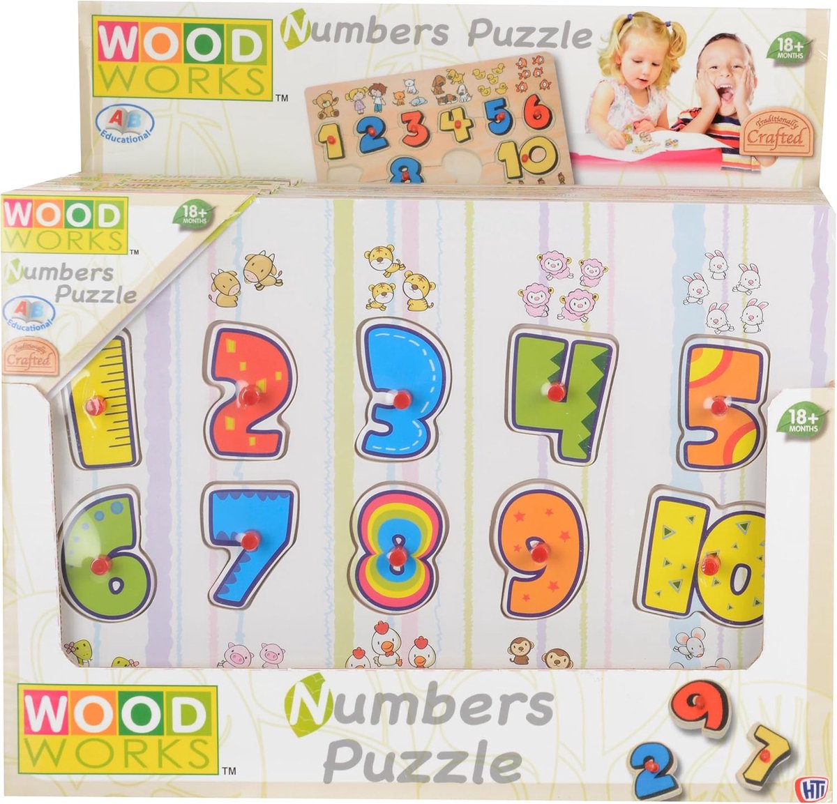 Houten Puzzel - Educatieve Puzzel - Leren Tellen - Logisch Denken Stimuleren - 29 x 21 cm - Meerdere Kleuren