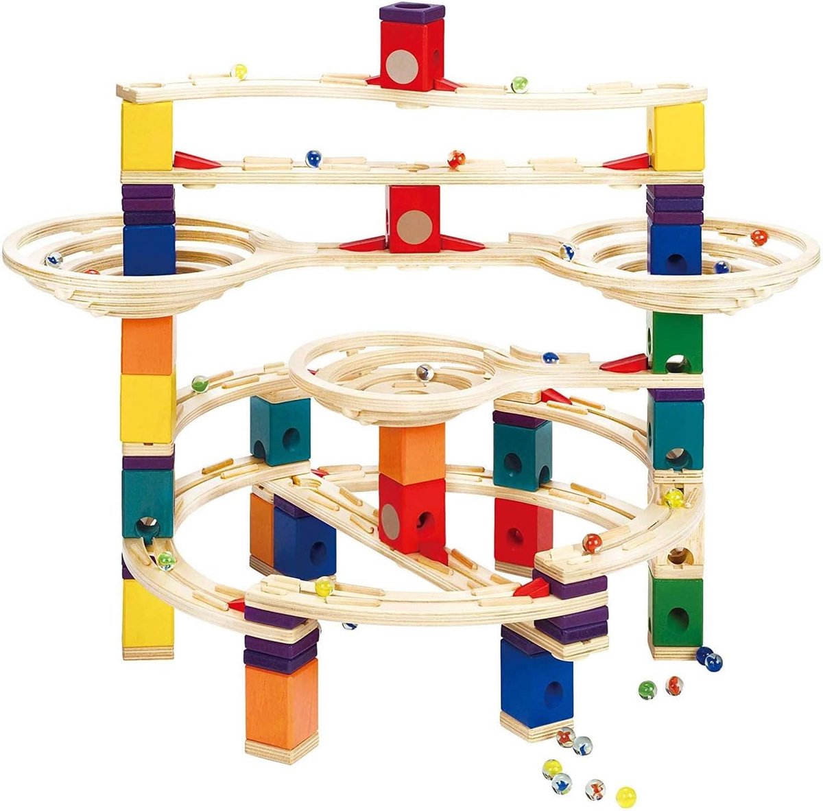 Knikkerbaan Set - Bouwspel - Creatief Spelen - Houten Constructie - 73x34x13.8cm