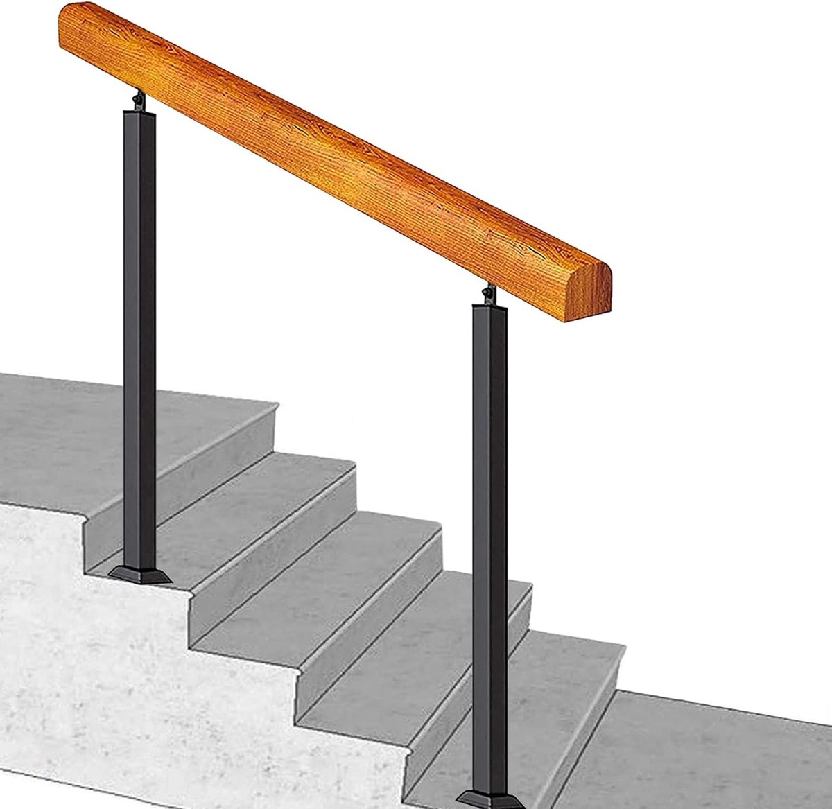 Buiten trapleuning - Veranda handrail - Veilig traplopen - Verstelbare hoek - 60 tot 150cm - Zwart