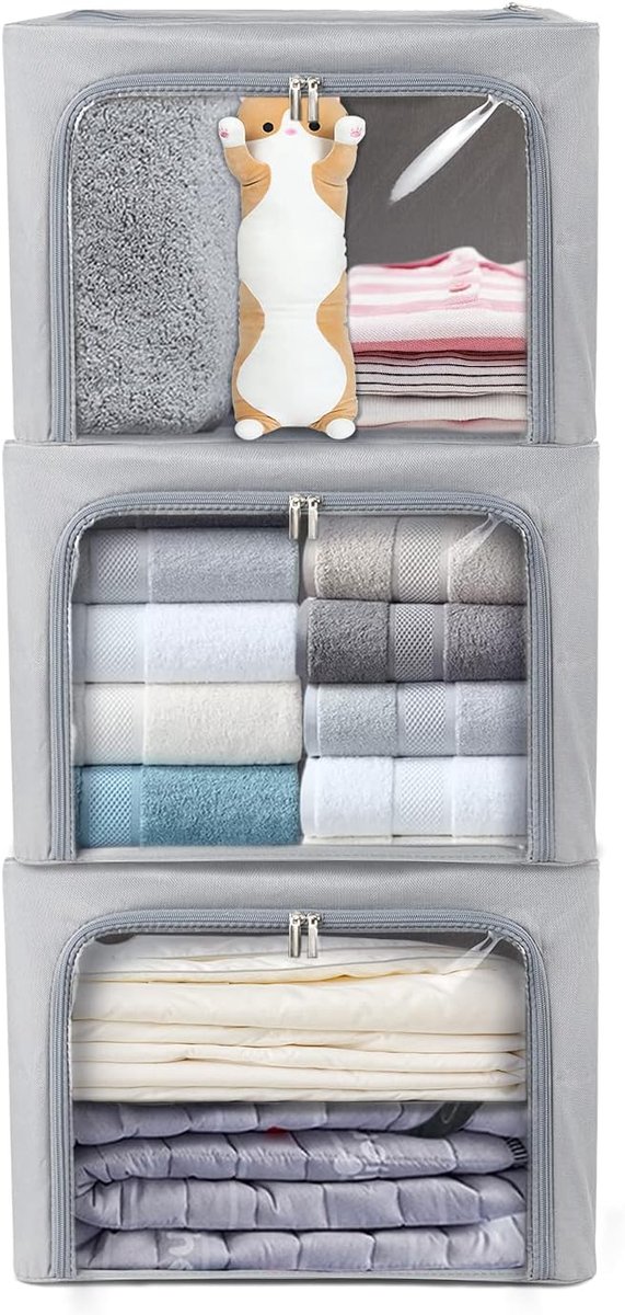 Opbergdozen Kleding - Kast Organizer - Ruimte Besparen - Met Metalen Frame - 40x32x6cm - Grijs