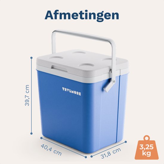 TRVLMORE Koelbox 26L - 65 Uur Koeling - Frigobox - Inclusief 2 Koelelementen - Blauw van Merkloos — afbeelding 5