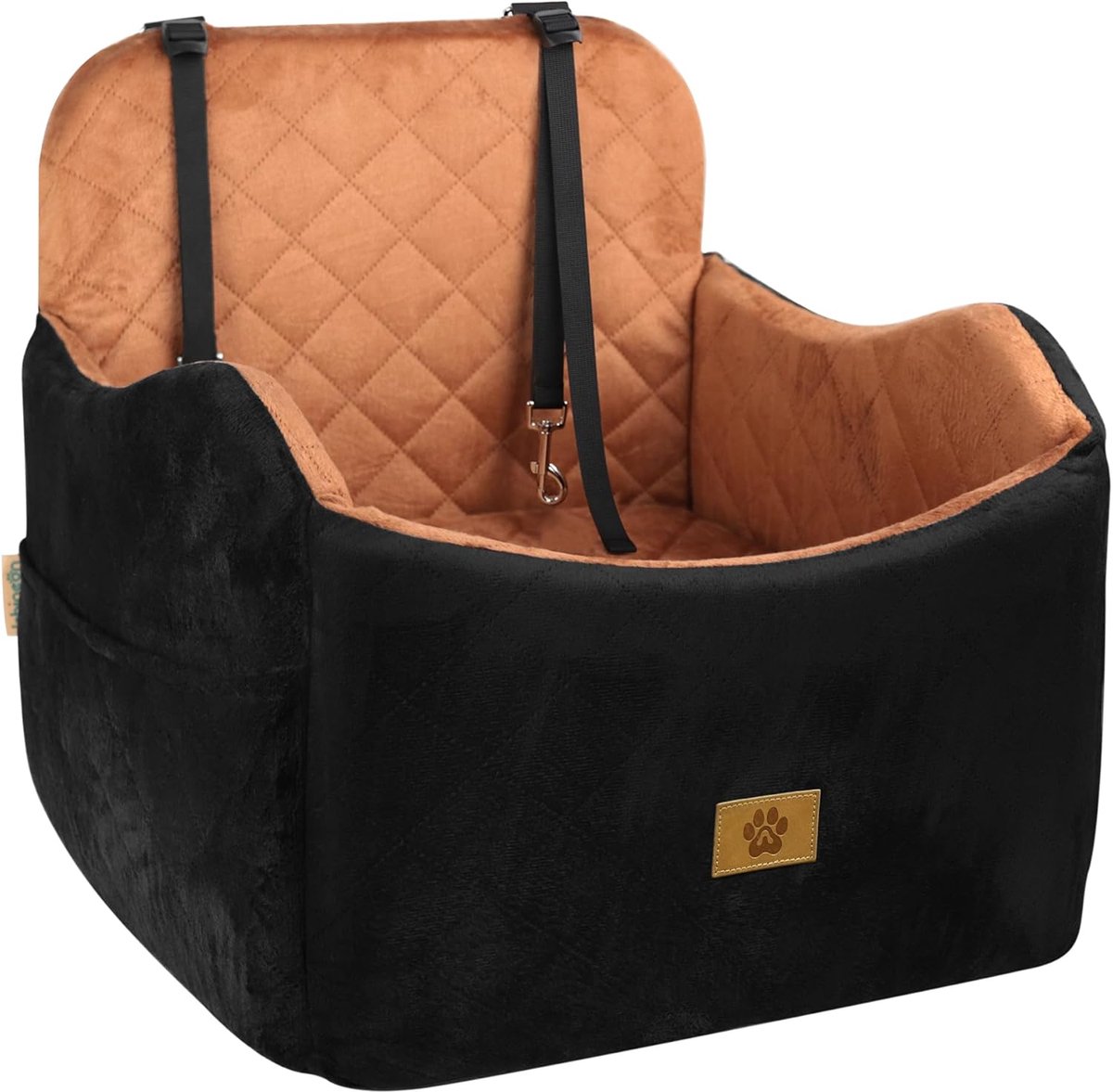 Hondenautostoel - Autostoelverhoger Hond - Veilig Reizen - Verstelbare Riemen - 50x50x50 cm - Zwart Bruin
