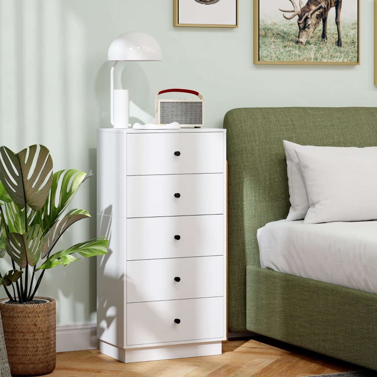 MODENUIT Ladekast - Opbergkast Met 5 Laden - Voor Woonkamer Slaapkamer En Hal - Hout Wit - 47x29x95 Cm