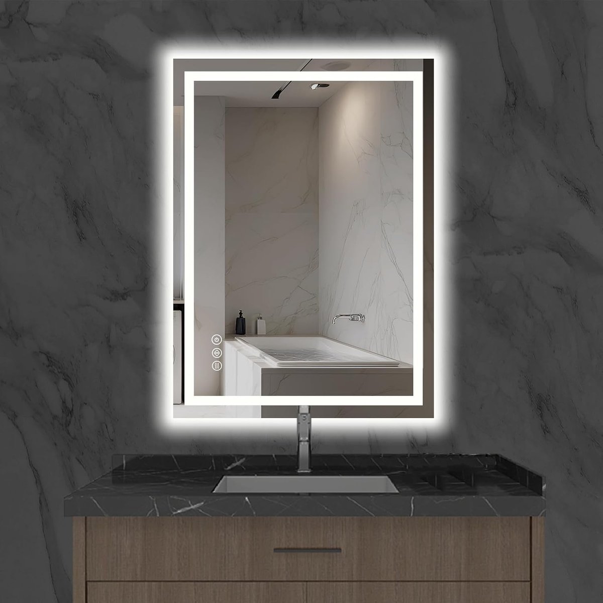 Led Badkamerspiegel - Wandspiegel Verlicht - Make-up Aanbrengen - Dubbele Lichtstrip - 61 x 79 cm - Wit