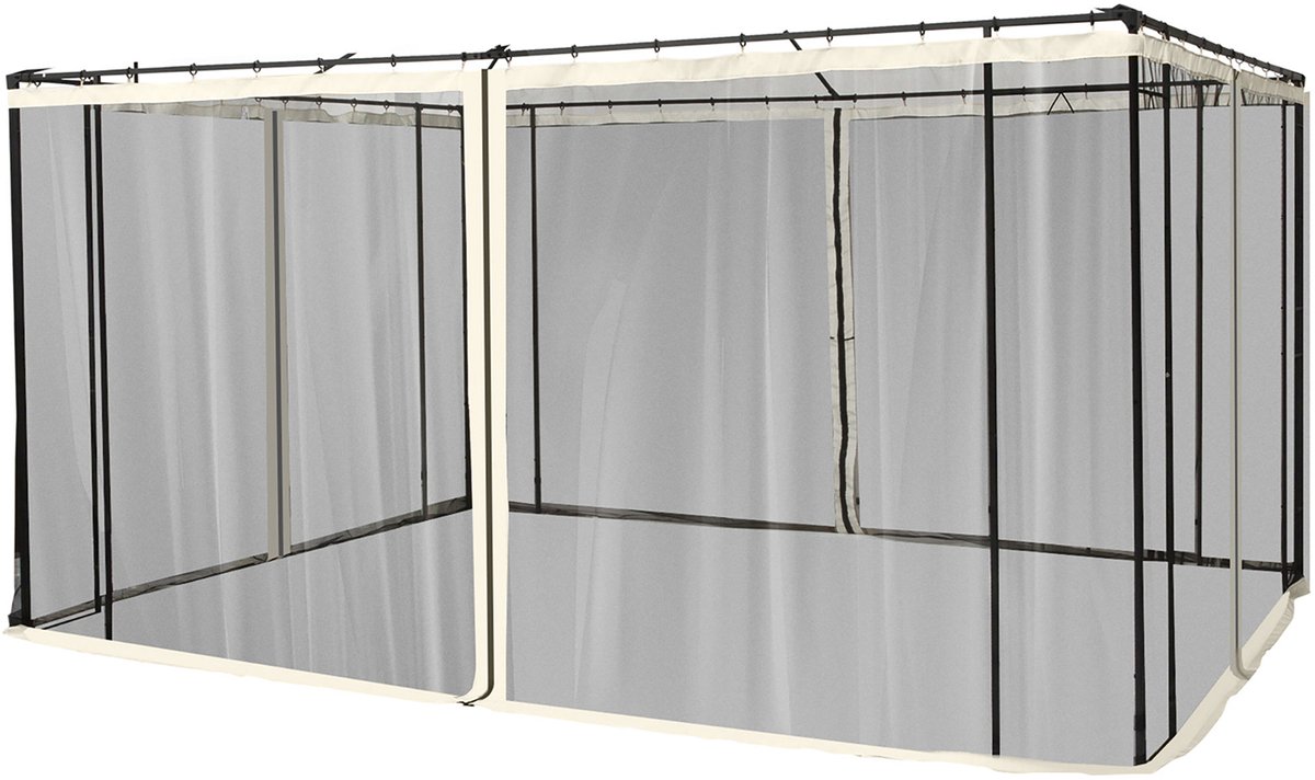 Killogood Vervangend gaasgordijn voor 3 x 4 m tuinhuisjes - klamboe - met ritsen - polyester - zwart