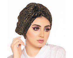 Dameshoofddoek, voorgeknoopte hoofddoek, zachte katoenen hoofdbedekking, met pailletten versierde crêpe geknoopte hoofddoek - zwart