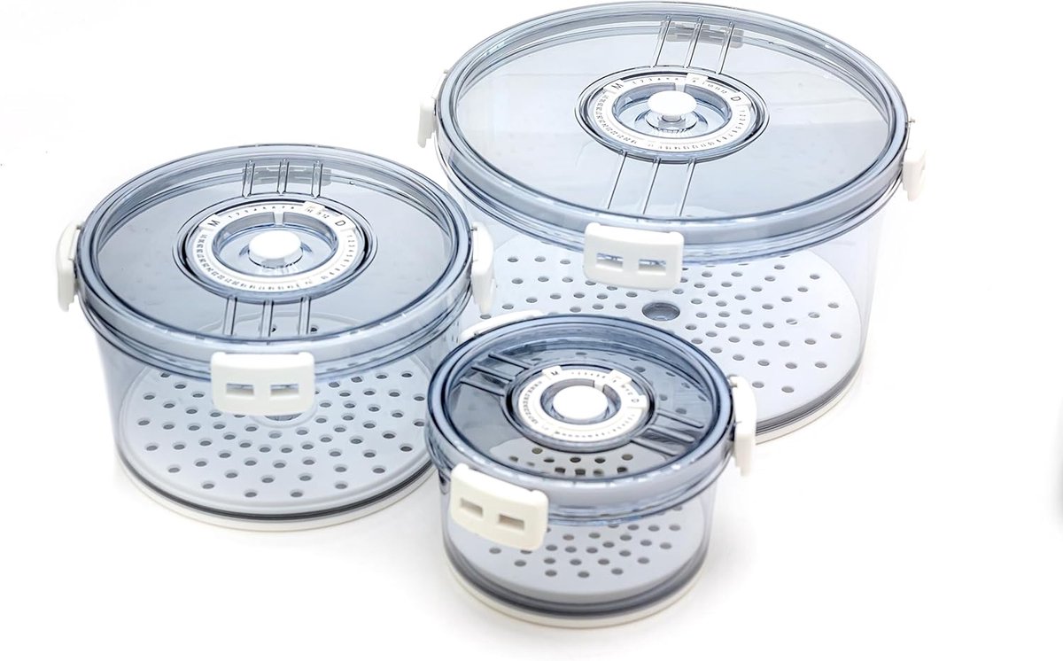 Fruit en groente containers - Koelkast opbergbakjes - Voedsel vers houden - Met datum indicator - 3-delige set - Transparant