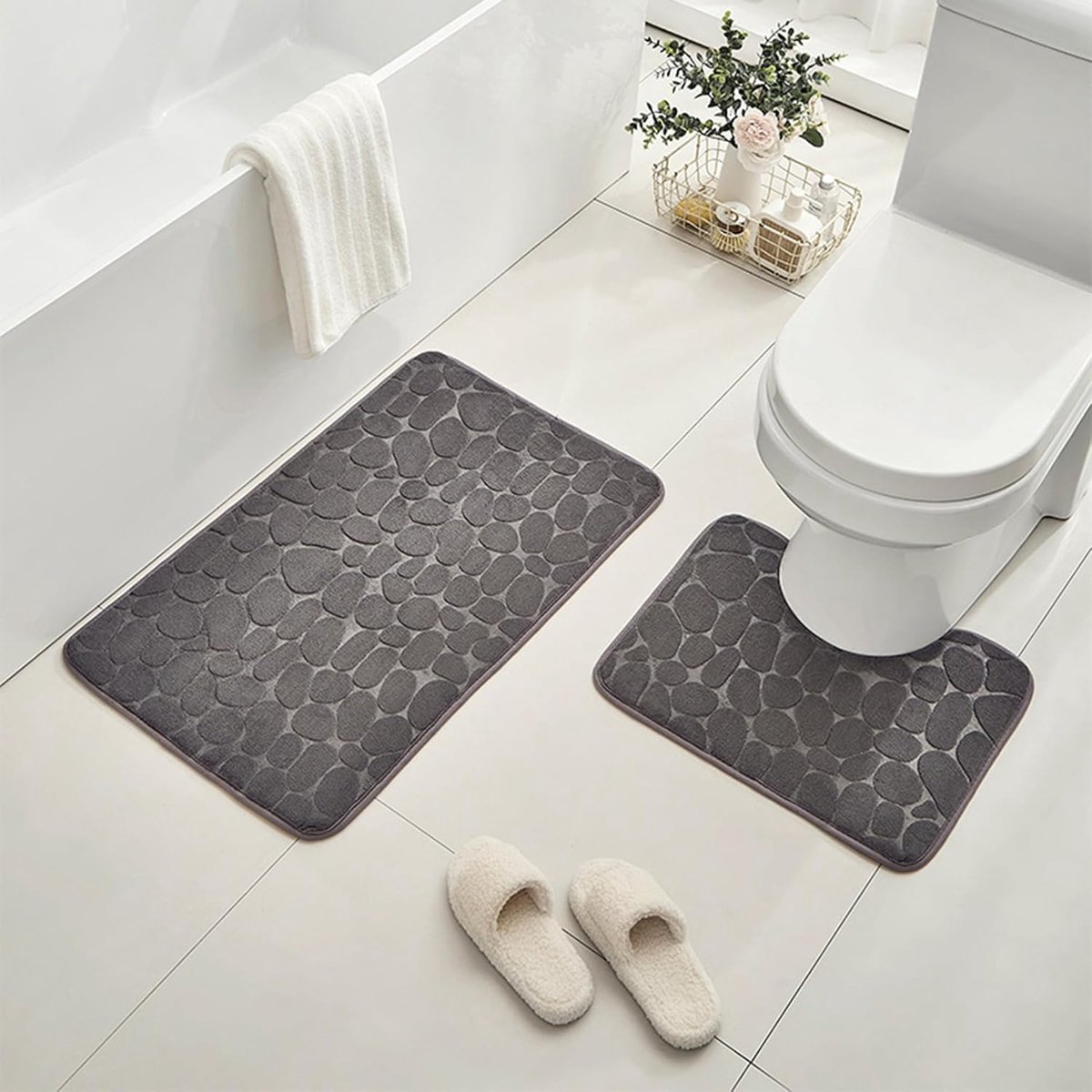 Blokbadmattenset - Antislip vloerkleden - Douche en toilet - Super waterabsorberend - 60x4