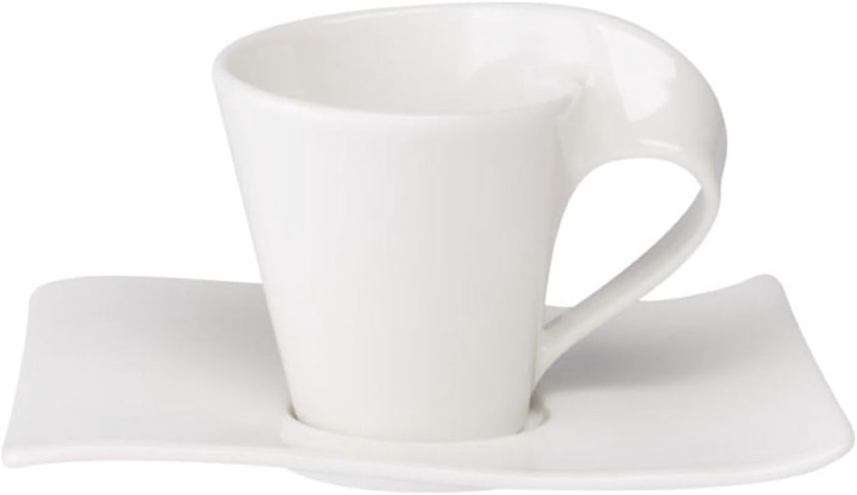 Koffiekop en schotel - Espresso set - Genieten van koffie - Modern design - 2 stuks - Wit