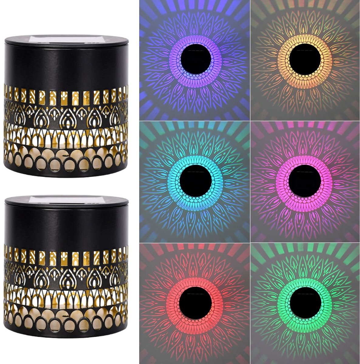 solar tuinverlichting-Set van 2 solar omheining lampen Retro solar tafellantaarn – Waterdicht & sfeervol – Voor terras & tuin (Gekleurd licht)-Belle's product