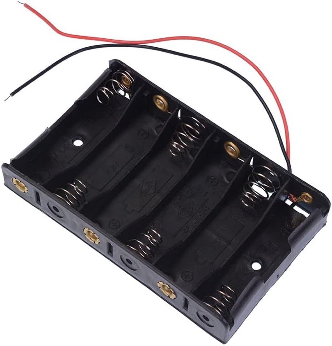 Batterij Houder - 6x AA Case - Energie Leveren - Vliegende Leads - 15cm Kabels - Zwart