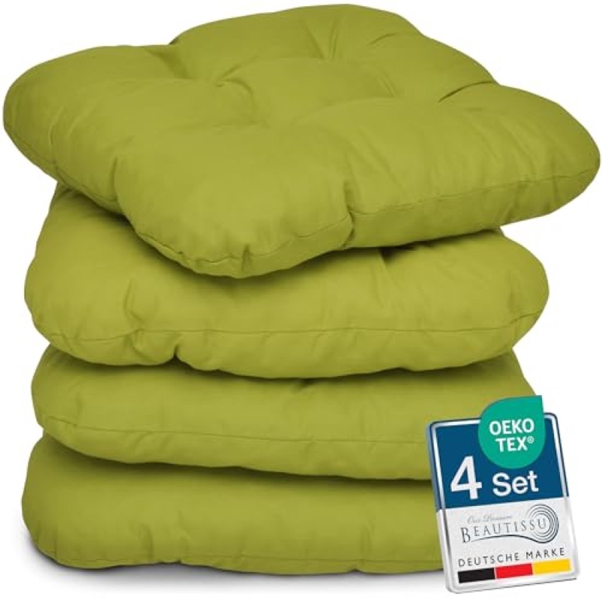 PromoHome set van 4 vierkante zitkussens 40x40 cm - Zachte tuinstoelkussens met hoge vulling in frisgroen