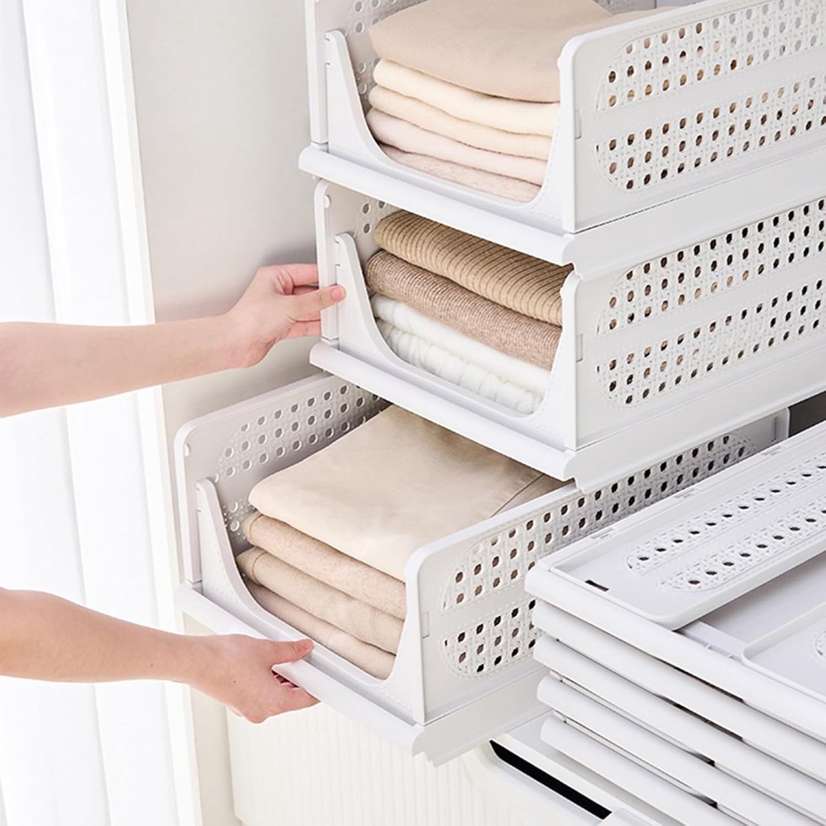 Kast Organizer - Opbergdoos Lade - Kleding Opbergen - Stapelbaar Opvouwbaar - 40x15x30 cm - Wit
