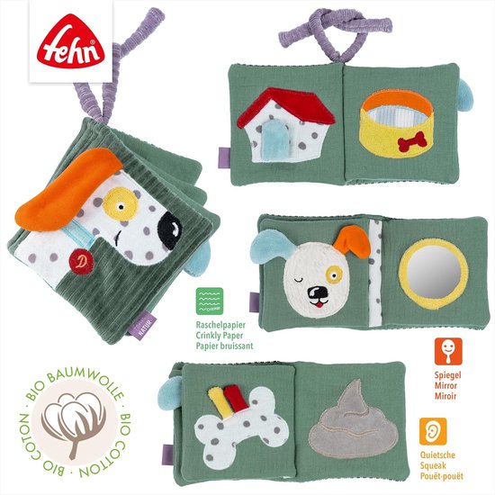 Stoffen Boek Hond - Voelboek Baby - Ontdekken Natuur - Biologisch Katoen - 11x11 cm - Multicolor — afbeelding 5