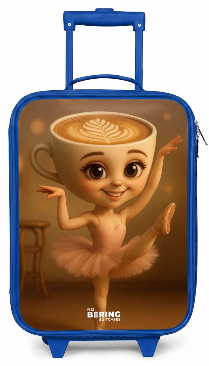 NoBoringSuitcases.com® - Kinderkoffer blauw - Kindertrolley jongen - Ballerina Cappuccina - Koffer kind lichtgewicht - Reiskoffer trolley voor kinderen - Koffertje met lichtgevende wieltjes - Rolkoffer