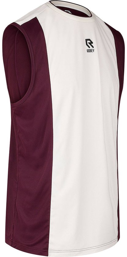 Débardeur blanc sans manches avec côtés bordeaux, avec logo Robey.