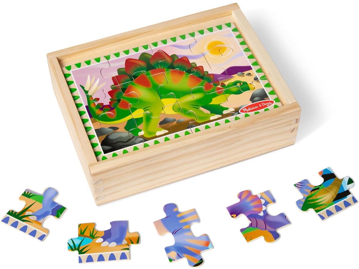 Houten Puzzels - Dino Puzzels - Kinderen Leren - Vier Puzzels Eén Doos - 19.5x5.8x14.7 cm