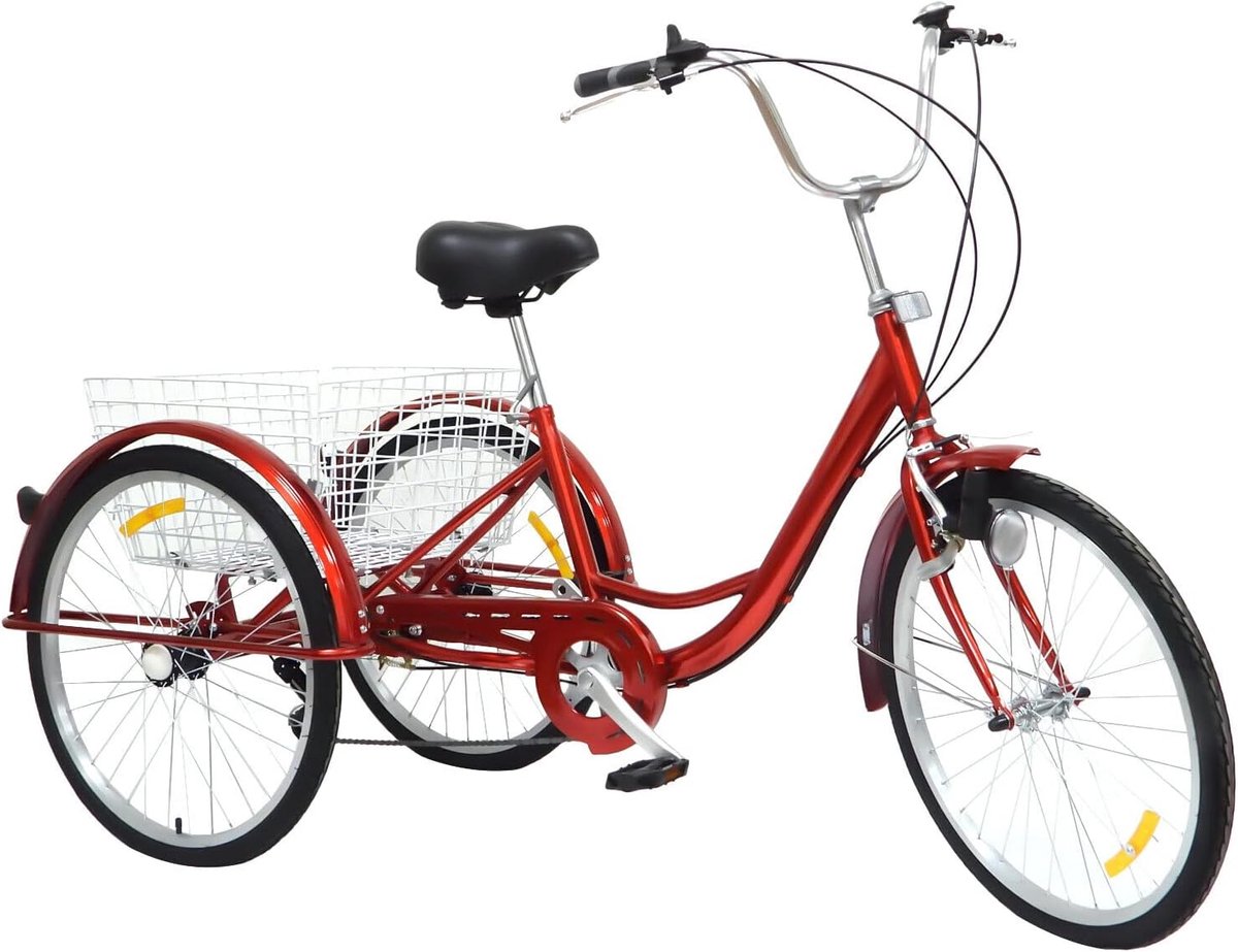Driewieler voor Volwassenen - Senioren Fiets - Boodschappen Doen - Met Rugleuning - 24 Inch Wielen - Rood