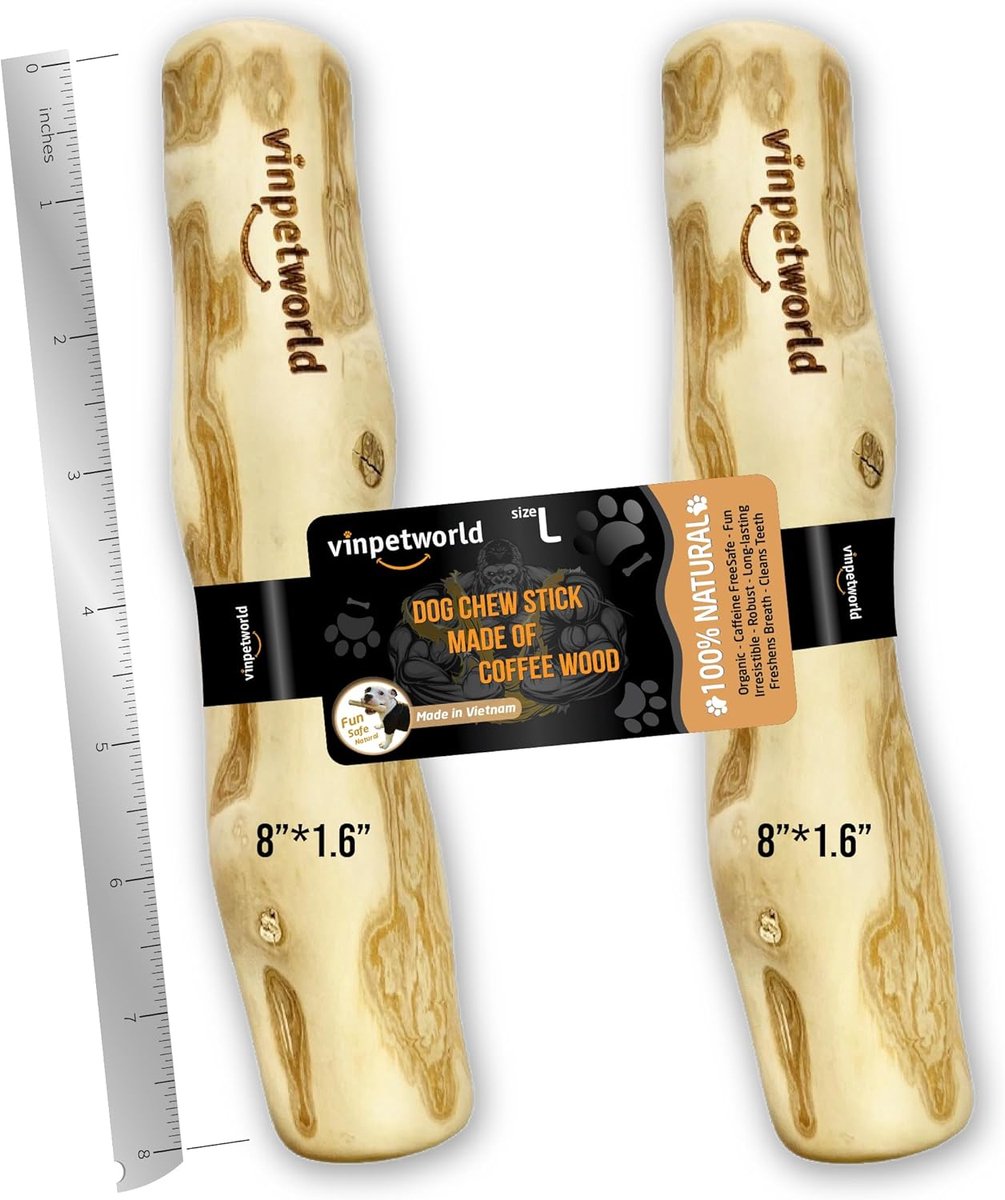 Koffiehouten Stok - Kauwspeeltje Hond - Langdurig Kauwplezier - 100% Natuurlijk Materiaal - Maat L - Houtkleurig