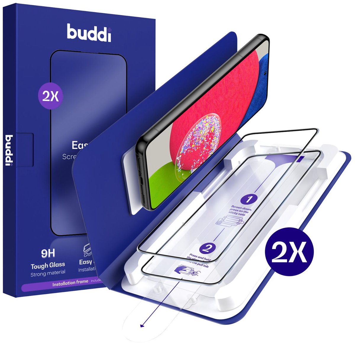 2-Pack Screenprotector Geschikt voor Samsung Galaxy A52 / A52S - Buddi Easy Fit Tempered Glass met Installatietray - 9H+ Gehard Glas - Case Friendly Glasplaatje - Eenvoudige montage