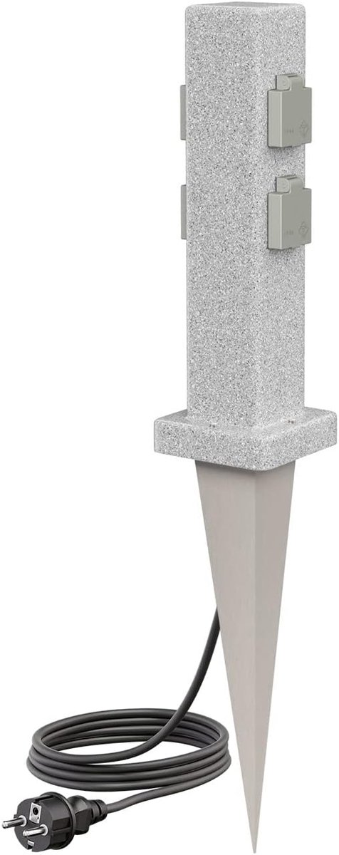 Buitenstopcontact Zuil - Stekkerzuil Tuin - Stroomvoorziening Buiten - Steenlook Design - 39.5cm Hoog - Grijs