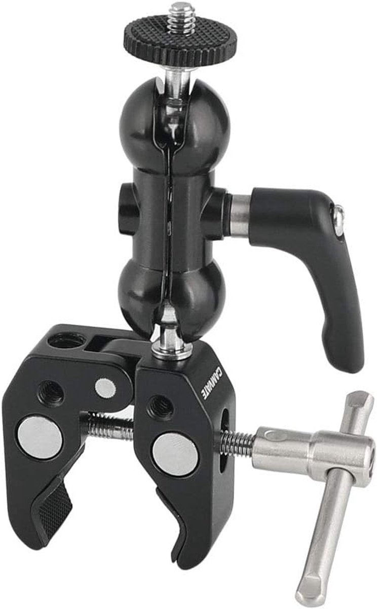 Kogelkop klem - Camera houder - Accessoires bevestigen - Verstelbare bek met rubber - 12x5x2 cm