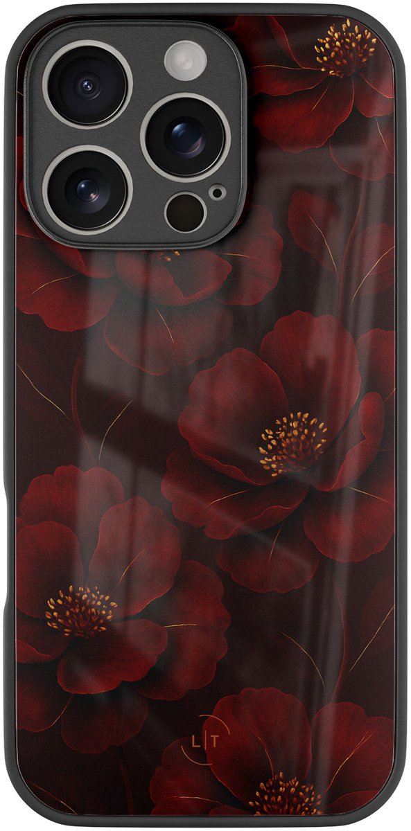 Hoesje geschikt voor iPhone 16 Pro - Rozen - Luxe Glazen Hardcase - Bloemen - Multi - Leuke Telefoonhoesjes