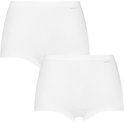 Twee witte Ten Cate shorts, van voren gezien, met elastische tailleband.