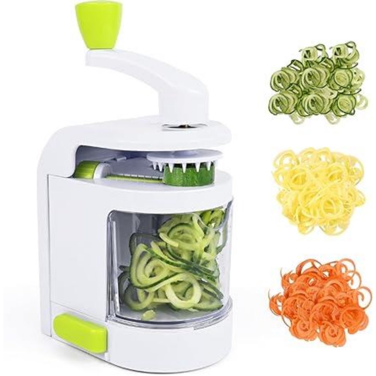 GELLDG Groentesnijder - 4-in-1 Spiralsnijder met Opvangbak - Makkelijk Schoon te Maken - Geschikt voor Zucchini, Wortel, Komkommer, Aardappel, Pompoen en Ui - BPA-vrij Plastic - 13.5x27.5cm