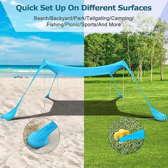 Draagbare strandluifel met UV-bescherming, 2.1x2.1 meter, eenvoudig op te zetten van Merkloos — afbeelding 3