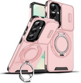 Hoesje Geschikt voor Samsung Galaxy A57 hoesje Rose Goud - Shock Hybrid Armor Hoes met Kickstand Ring en Camera Bescherming - Geschikt voor MagSafe