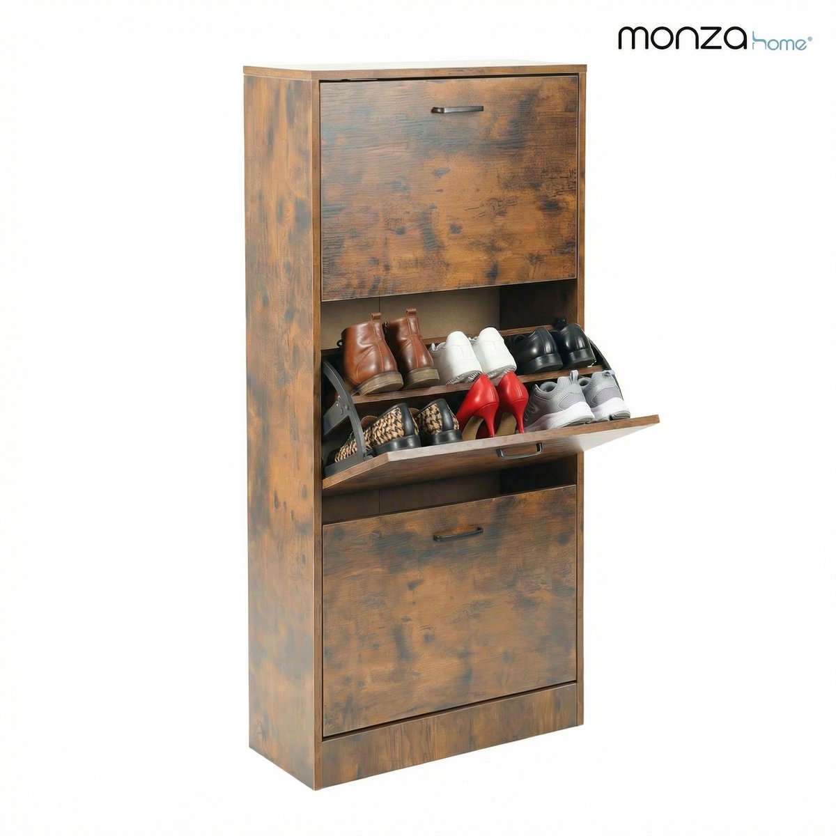 Monza Home® Schoenenkast - 3 Kleppen - Schoenenrek - 60x24x120 cm - Vintage Bruin
