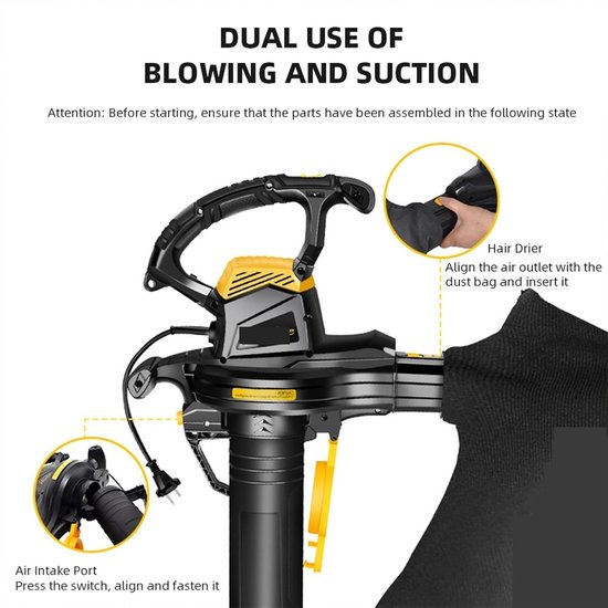 Krachtige Tuin Bladveger - Bladbreker Buiten Stofzuiger - Tuinonderhoud Gemak - Instelbare Snelheid 3800W - 40L Stofzak — afbeelding 3