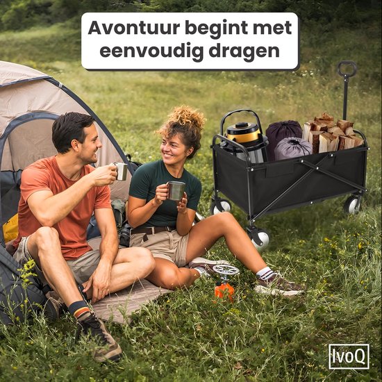 Opvouwbare Bolderkar - Transportkar Inklapbaar - Strand Camping Tuin - Krachtig Stalen Frame - 46x77x96 cm - Zwart van Opvouwbare Bolderkar — afbeelding 3