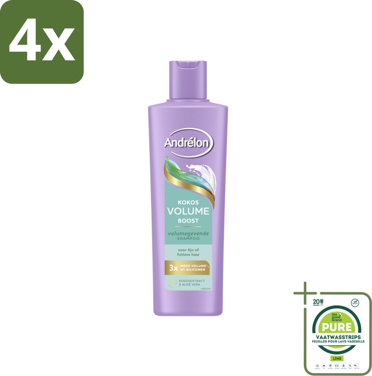 4 x Andrélon – Shampoo – Volume Boost – 250 ml - Haar Volume - Kokos Shampoo - Volume Boost - Fijn Haar - Futloos Haar