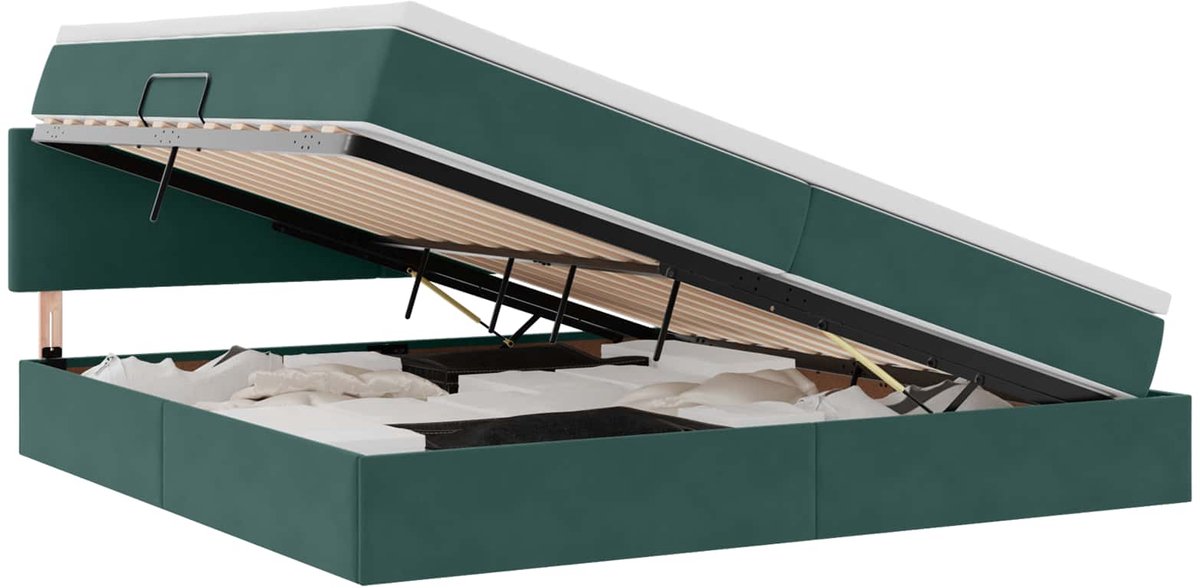 vidaXL Opbergbed - met - hoofdeinde - Donkergroen - 200 - x - 200 - cm - Fluweel