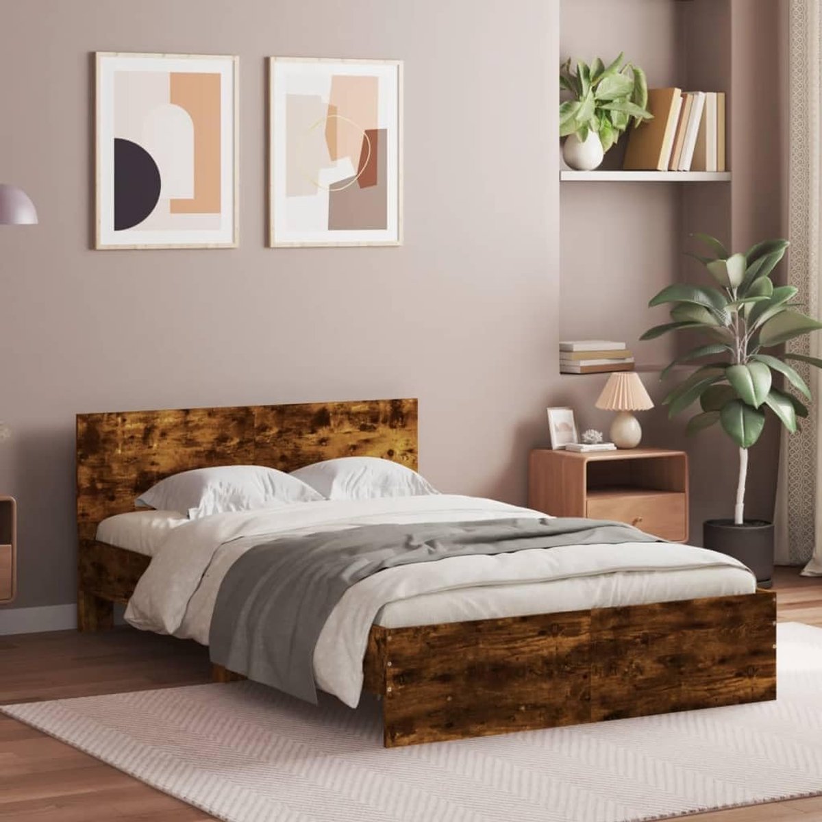 Bedframe met hoofdeinde - Slaapkamermeubel - Comfortabel slapen - Duurzaam materiaal - 120 x 200 cm - Eiken bruin