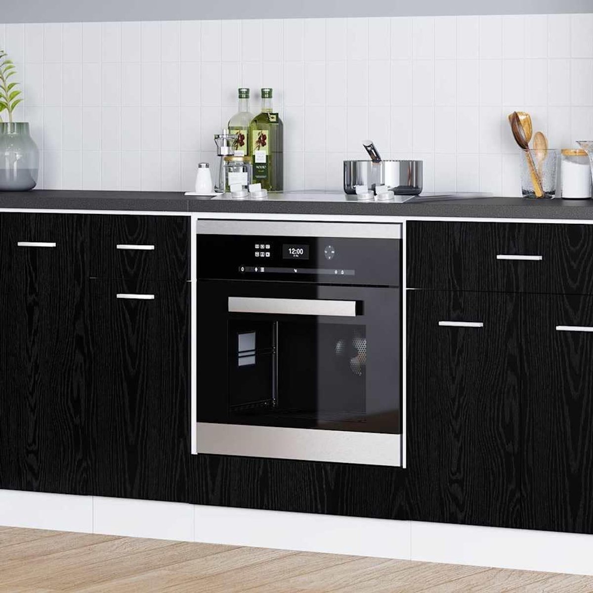 Ovenkast Keuken - Opbergkast Keuken - Keuken Organisatie - Schokbestendig Oppervlak - 60 x 46 x 81.5 cm - Zwart Eiken