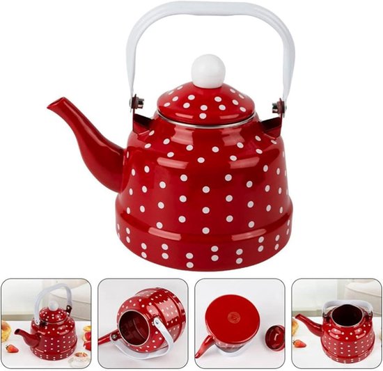 Emaille Waterketel - Theepot Koffiepot - Koken op Gas - Duurzaam Emaille Materiaal - 14x14x11 cm - Rood — afbeelding 4