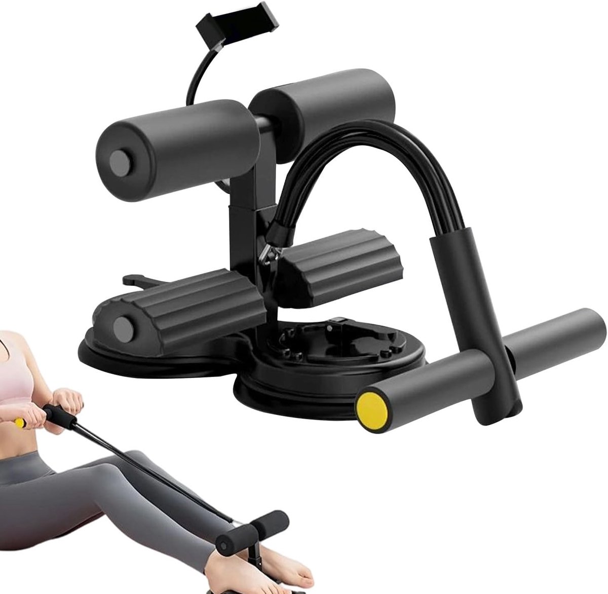 Buiktrainer - Buikspier apparaat - Thuis sporten - Verstelbare telefoonhouder - 1.12 kg - Zwart