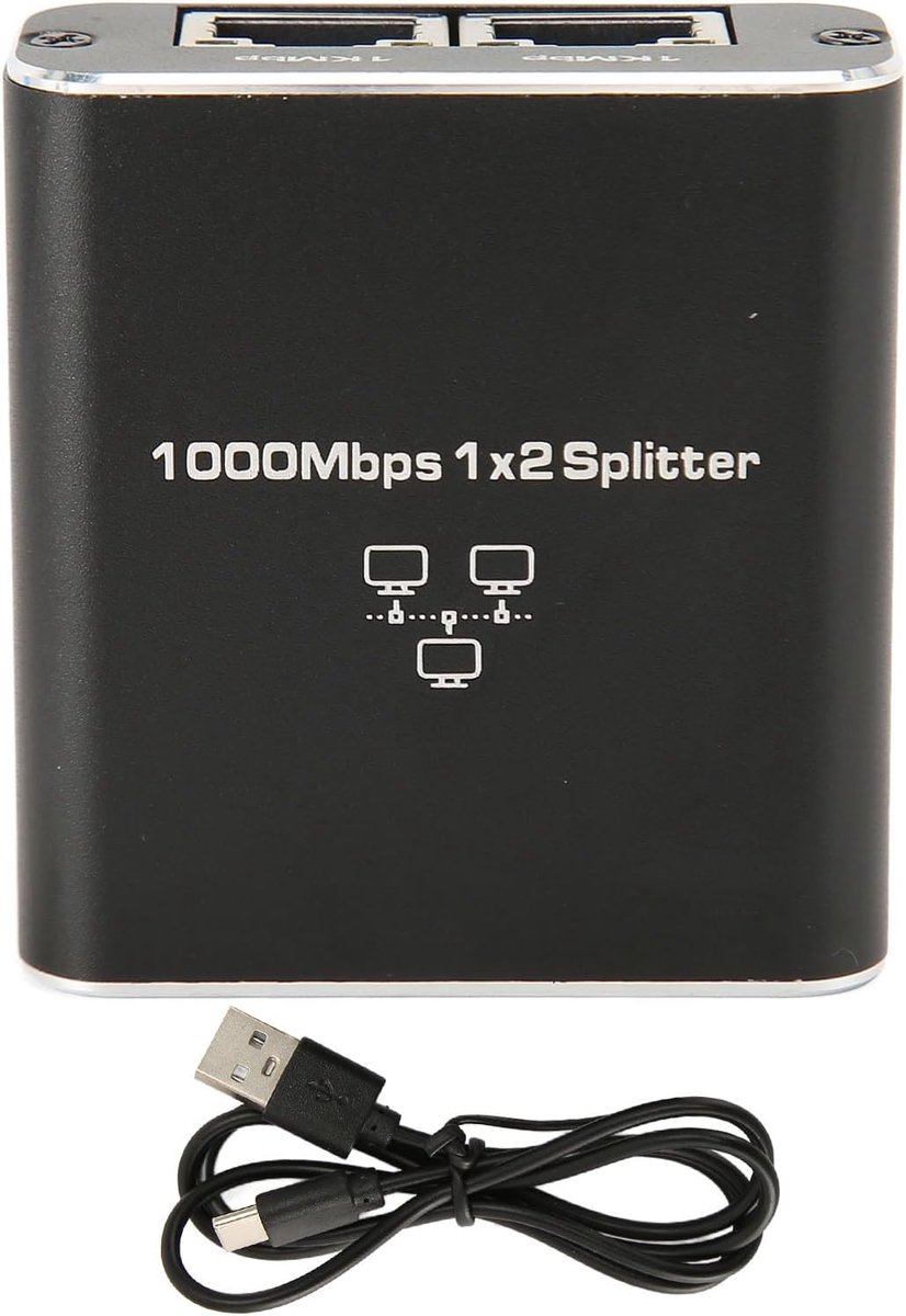 Netwerk Splitter - Ethernet Adapter - Internet Uitbreiding - 1 op 2 Poorten - 1000Mbps Snelheid - Aluminium