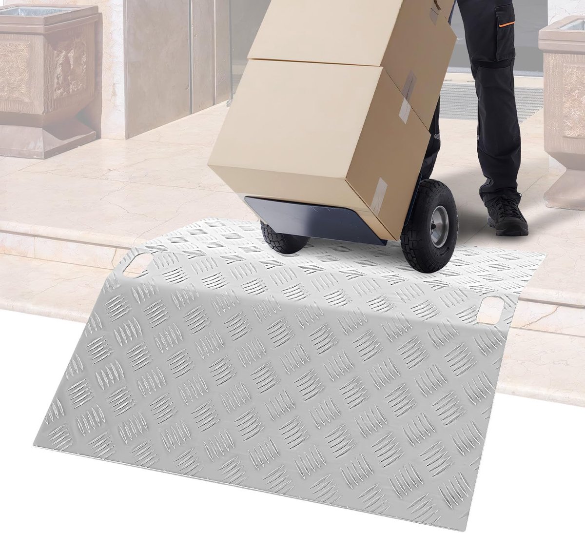 Drempelhelling Aluminium - Rolstoel Oprijplaat - Drempels Overbruggen - Antislip Oppervlak - 80x70x10 cm - Zilver