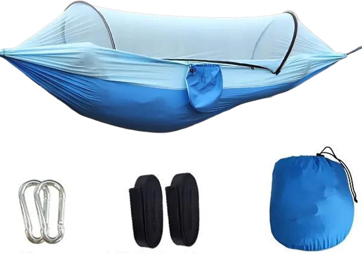 Hangmat met Net - Kampeerhangmat Schommel - Outdoor Ontspanning - Anti-insecten Bescherming - 260 x 140 cm - Blauw